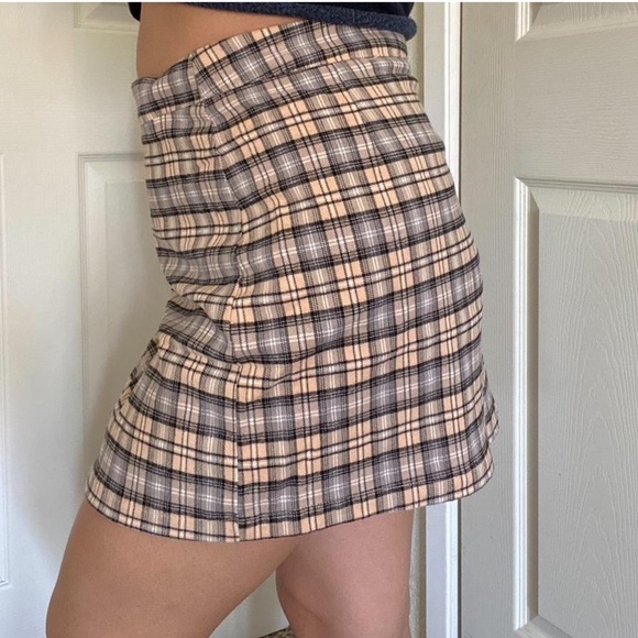 Sky & Sparrow Plaid Pink/Gray Mini Skirt - Picture 1 of 7